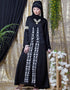 Dubai Front Embroidered Zip At Neck Nida Abaya White